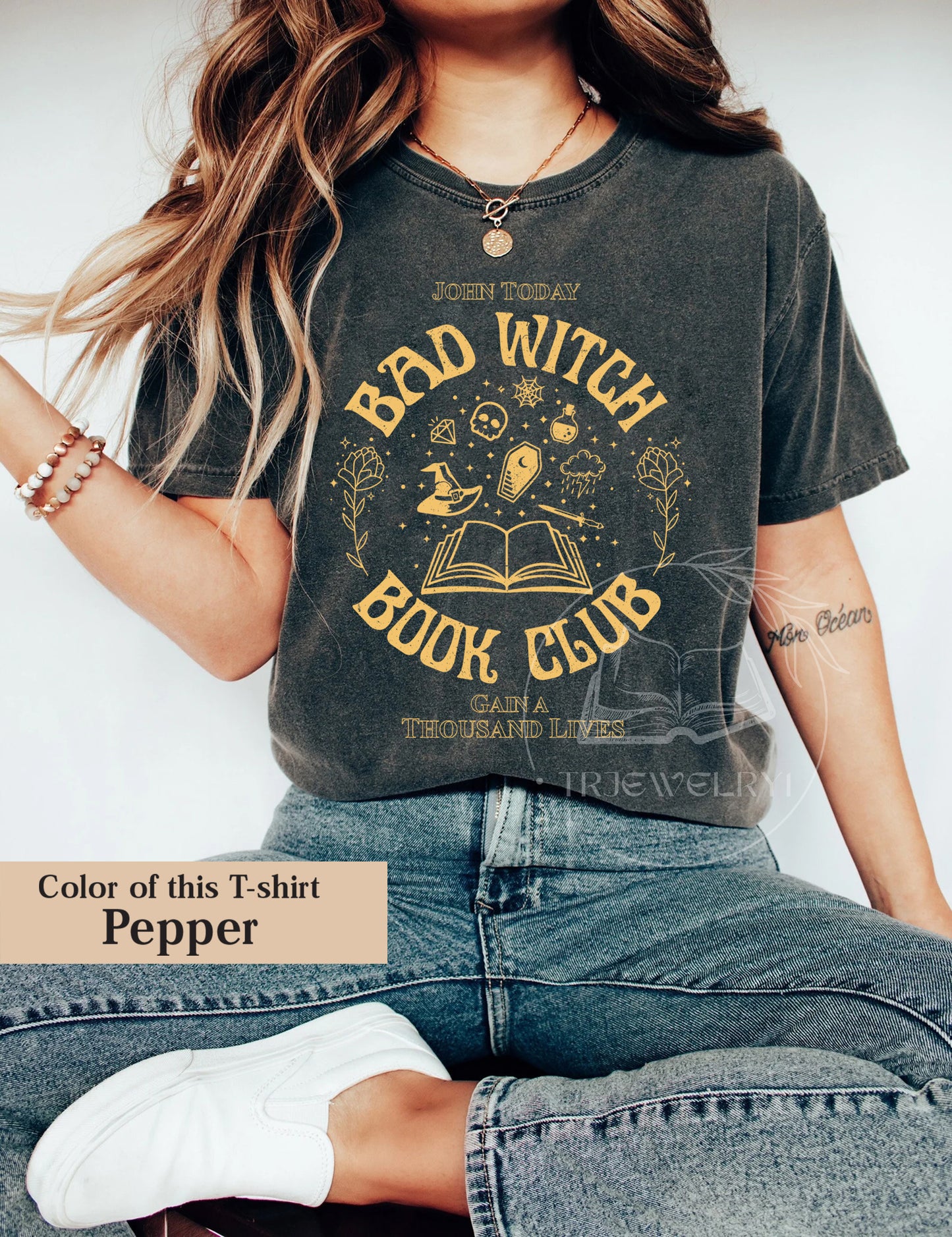 Bad Witch Book Club Crewneck Design Png, Bookish, Halloween Png, Book Lover, Reader Gift, Autumn, Witchy, Book Club, A Thousand Lives Png