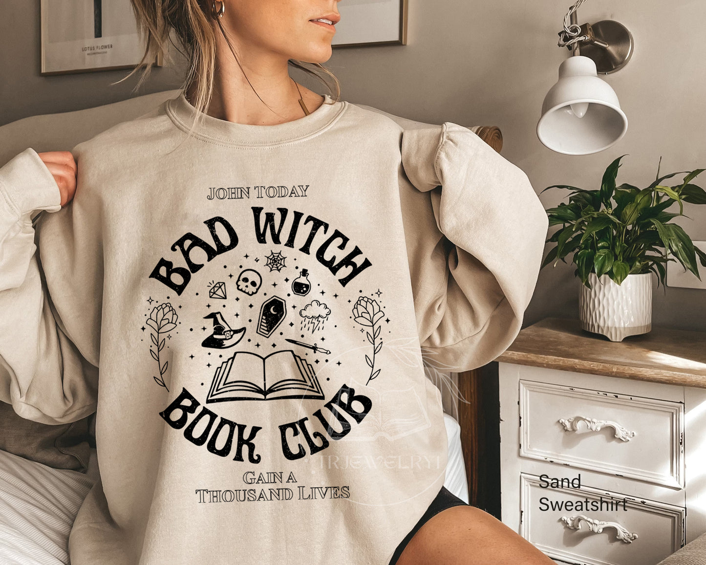 Bad Witch Book Club Crewneck Design Png, Bookish, Halloween Png, Book Lover, Reader Gift, Autumn, Witchy, Book Club, A Thousand Lives Png