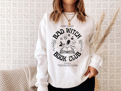 Bad Witch Book Club Crewneck Design Png, Bookish, Halloween Png, Book Lover, Reader Gift, Autumn, Witchy, Book Club, A Thousand Lives Png