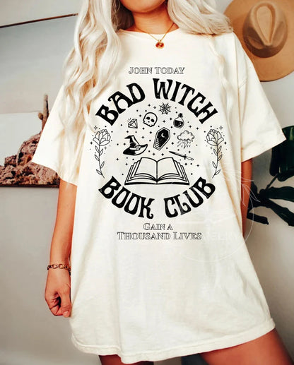 Bad Witch Book Club Crewneck Design Png, Bookish, Halloween Png, Book Lover, Reader Gift, Autumn, Witchy, Book Club, A Thousand Lives Png