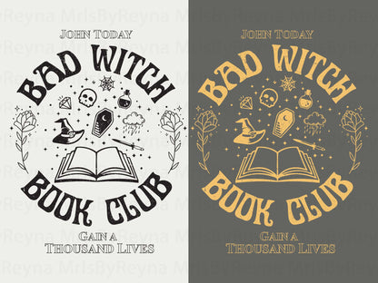 Bad Witch Book Club Crewneck Design Png, Bookish, Halloween Png, Book Lover, Reader Gift, Autumn, Witchy, Book Club, A Thousand Lives Png