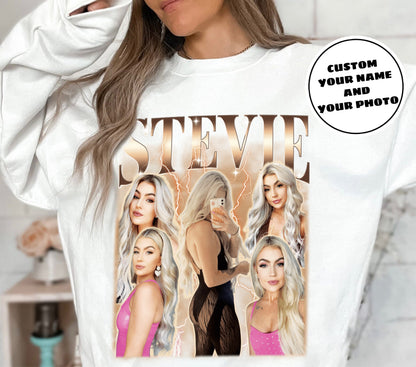 Vintage Style Custom Your Photo and Your Name Crewneck Sweatshirt, Personalized Vintage Style Sweatshirts, Birthday Gift