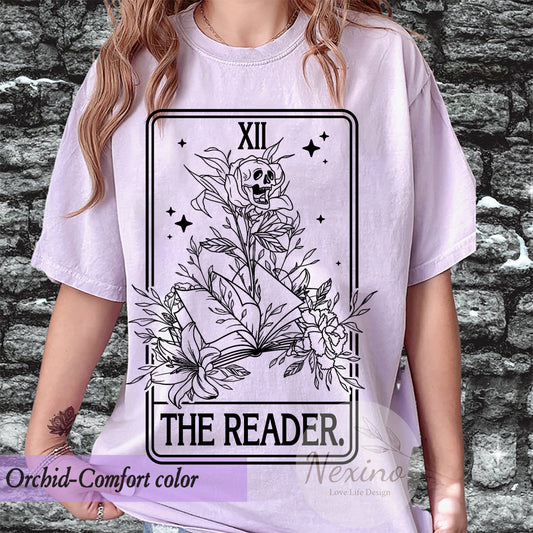 The Reader Tarot Card Comfort Color Shirt, Book Tarot Card Shirt, Bookish Shirt, Tarot Skull Gift, Writer Tee, Trendy Shirt