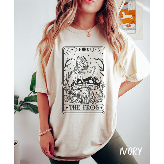 The Frog Tarot Card T-shirt Comfort Colors, Trendy Tarot Card Lover Shirt | Mystical Goblincore Clothing | Witchy Frog Cottagecore Shirt