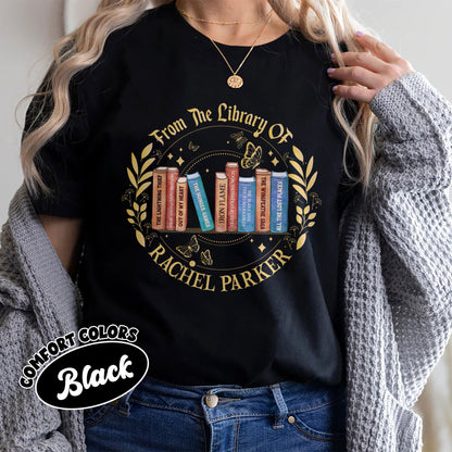 Personalized Bookshelf Comfort Colors Shirt, Custom Bookshelf Shirt, Book Lover Tee, Gift For Bookish, Book Club T Shirt, Gift For Reader