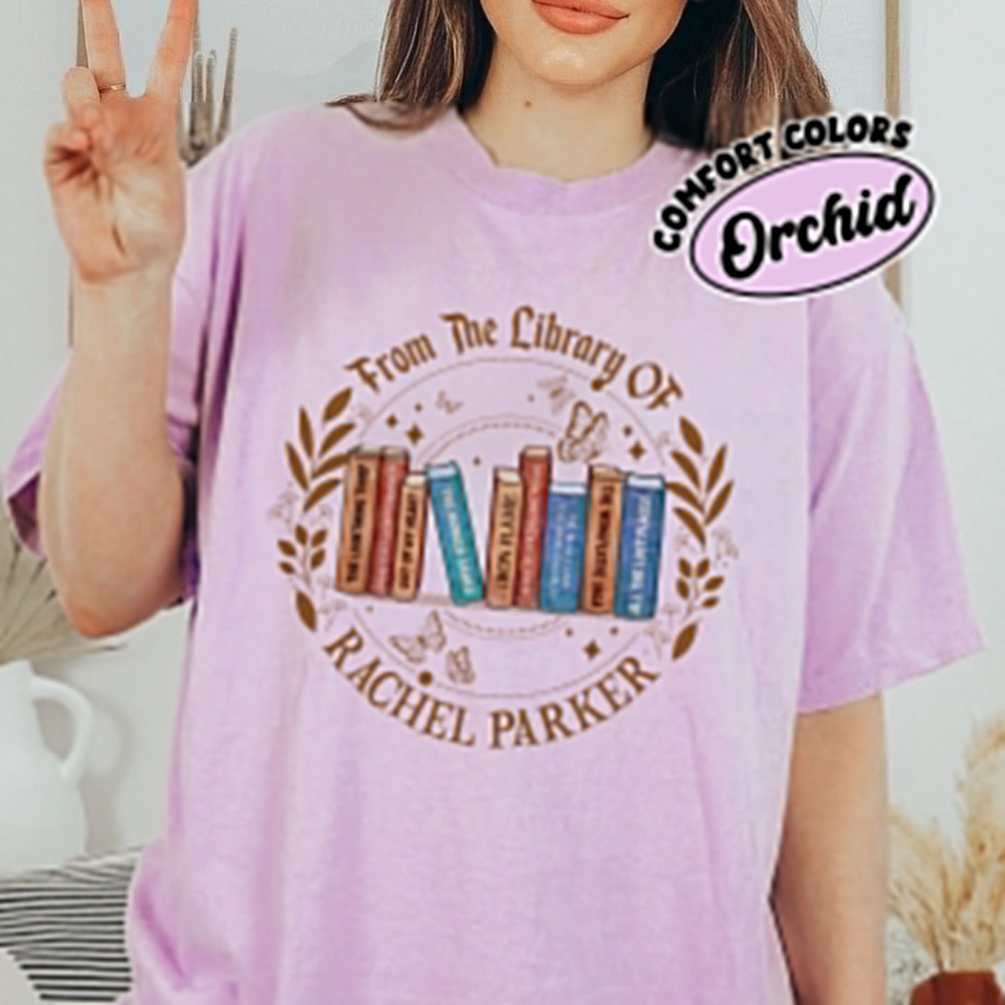 Personalized Bookshelf Comfort Colors Shirt, Custom Bookshelf Shirt, Book Lover Tee, Gift For Bookish, Book Club T Shirt, Gift For Reader