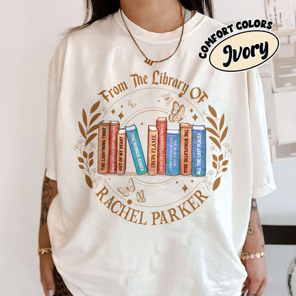 Personalized Bookshelf Comfort Colors Shirt, Custom Bookshelf Shirt, Book Lover Tee, Gift For Bookish, Book Club T Shirt, Gift For Reader