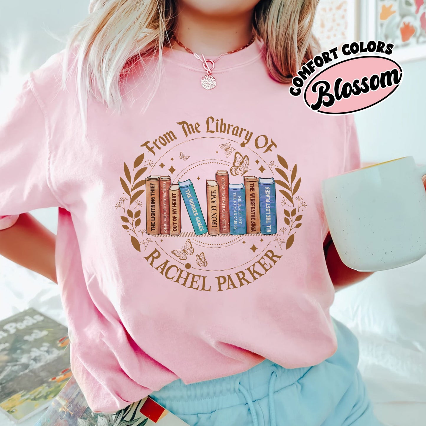 Personalized Bookshelf Comfort Colors Shirt, Custom Bookshelf Shirt, Book Lover Tee, Gift For Bookish, Book Club T Shirt, Gift For Reader