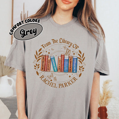 Personalized Bookshelf Comfort Colors Shirt, Custom Bookshelf Shirt, Book Lover Tee, Gift For Bookish, Book Club T Shirt, Gift For Reader