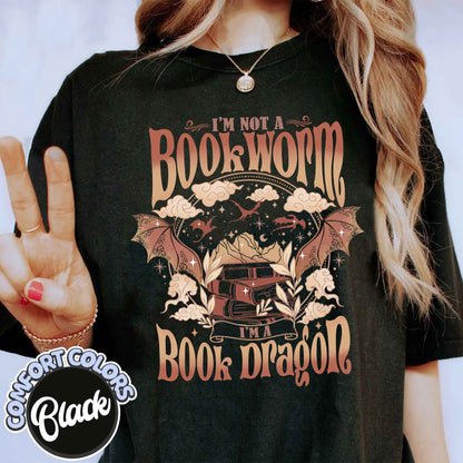 Fourth Wing Dragon Comfort Colors Shirt,Book Lover Shirt,Book Dragon Sweatshirt,Book Lovers Gift, I'm Not A Bookworm I'm A Book Dragon Shirt