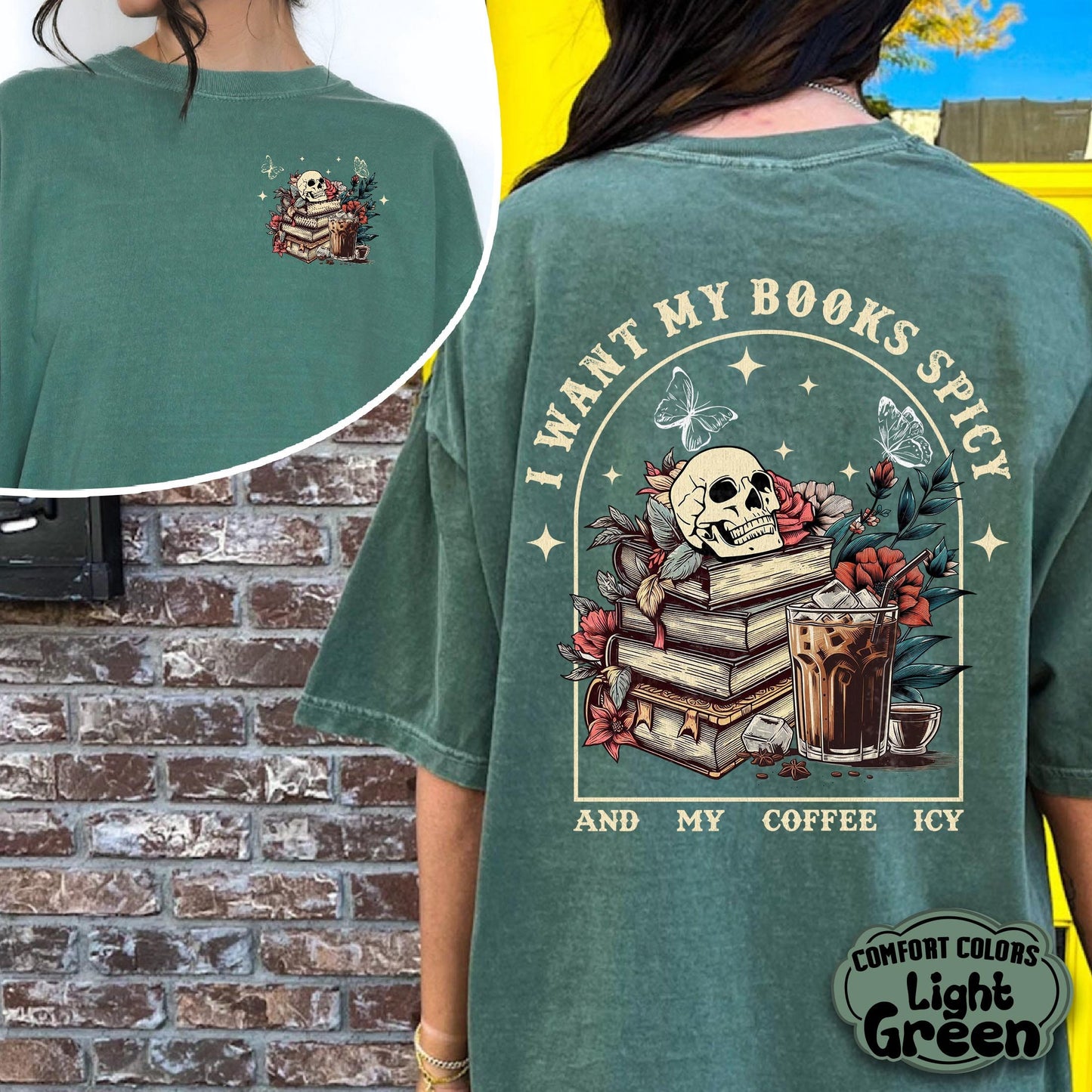 I Like My Books Spicy and My Coffee Icy Funny Comfort Colors Shirt, Bookish Merch, Coffee Book Shirt, Spicy Book Shirt, Reading with Coffee