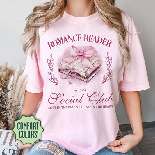 Romance Reader Social Club Shirt, Book Lover Social Club Shirt, Coquette Bow Book T-Shirt, Gift for Book Lovers, Coquette Book Shirt