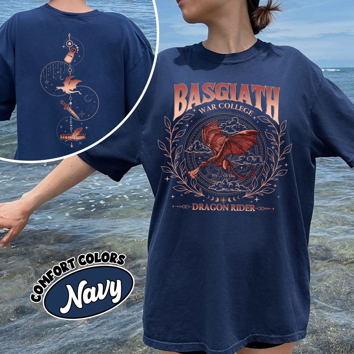 Basgiath War College Double-Sided Comfort Colors Shirt, Fourth Wing Inspired, Violet Sorrengail Xaden Riorson, Dragon Rider Bookish Shirt