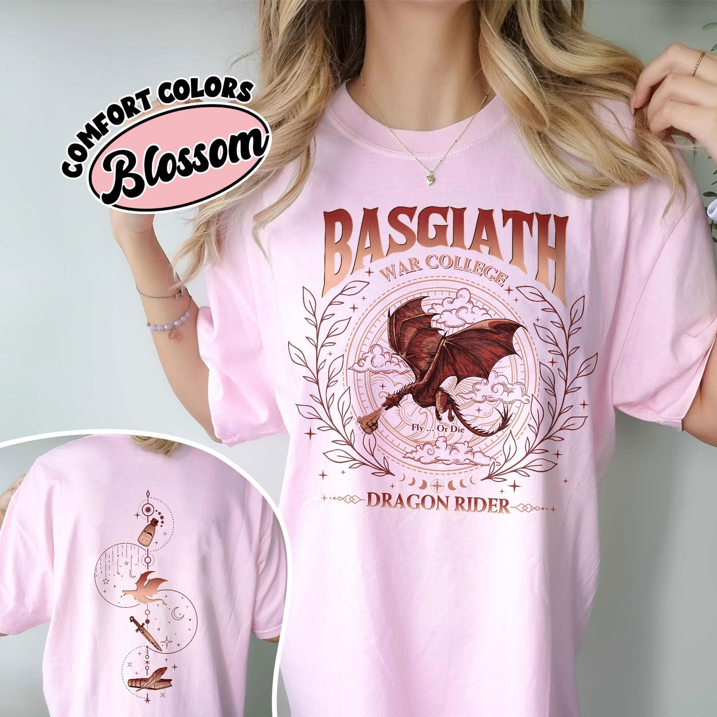 Basgiath War College Double-Sided Comfort Colors Shirt, Fourth Wing Inspired, Violet Sorrengail Xaden Riorson, Dragon Rider Bookish Shirt