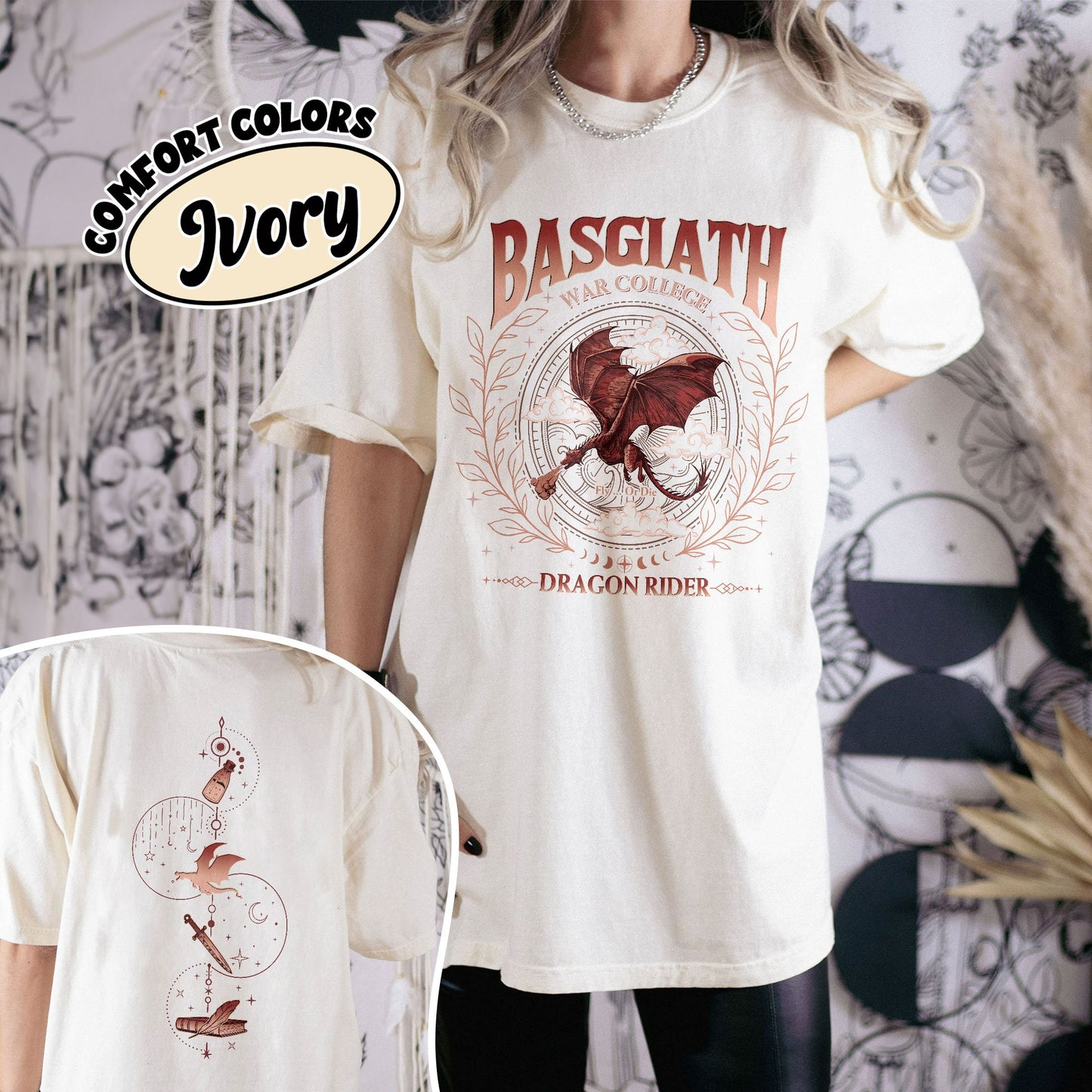 Basgiath War College Double-Sided Comfort Colors Shirt, Fourth Wing Inspired, Violet Sorrengail Xaden Riorson, Dragon Rider Bookish Shirt