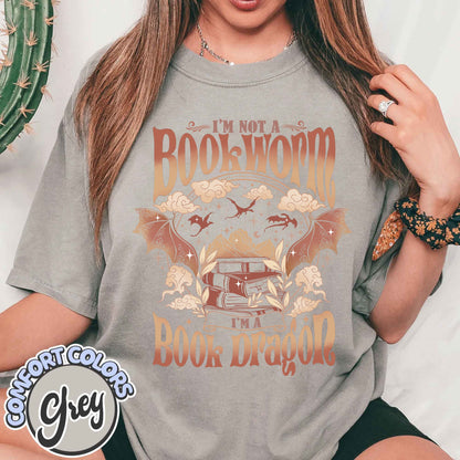 Fourth Wing Dragon Comfort Colors Shirt,Book Lover Shirt,Book Dragon Sweatshirt,Book Lovers Gift, I'm Not A Bookworm I'm A Book Dragon Shirt