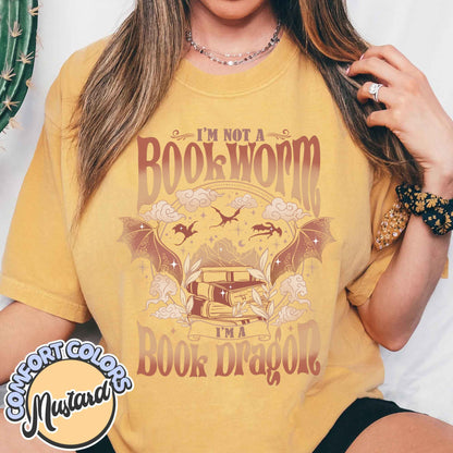 Fourth Wing Dragon Comfort Colors Shirt,Book Lover Shirt,Book Dragon Sweatshirt,Book Lovers Gift, I'm Not A Bookworm I'm A Book Dragon Shirt