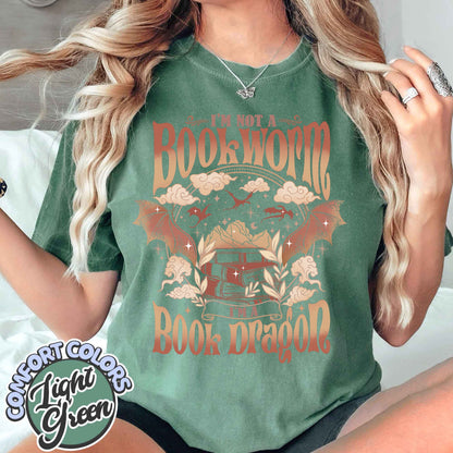 Fourth Wing Dragon Comfort Colors Shirt,Book Lover Shirt,Book Dragon Sweatshirt,Book Lovers Gift, I'm Not A Bookworm I'm A Book Dragon Shirt