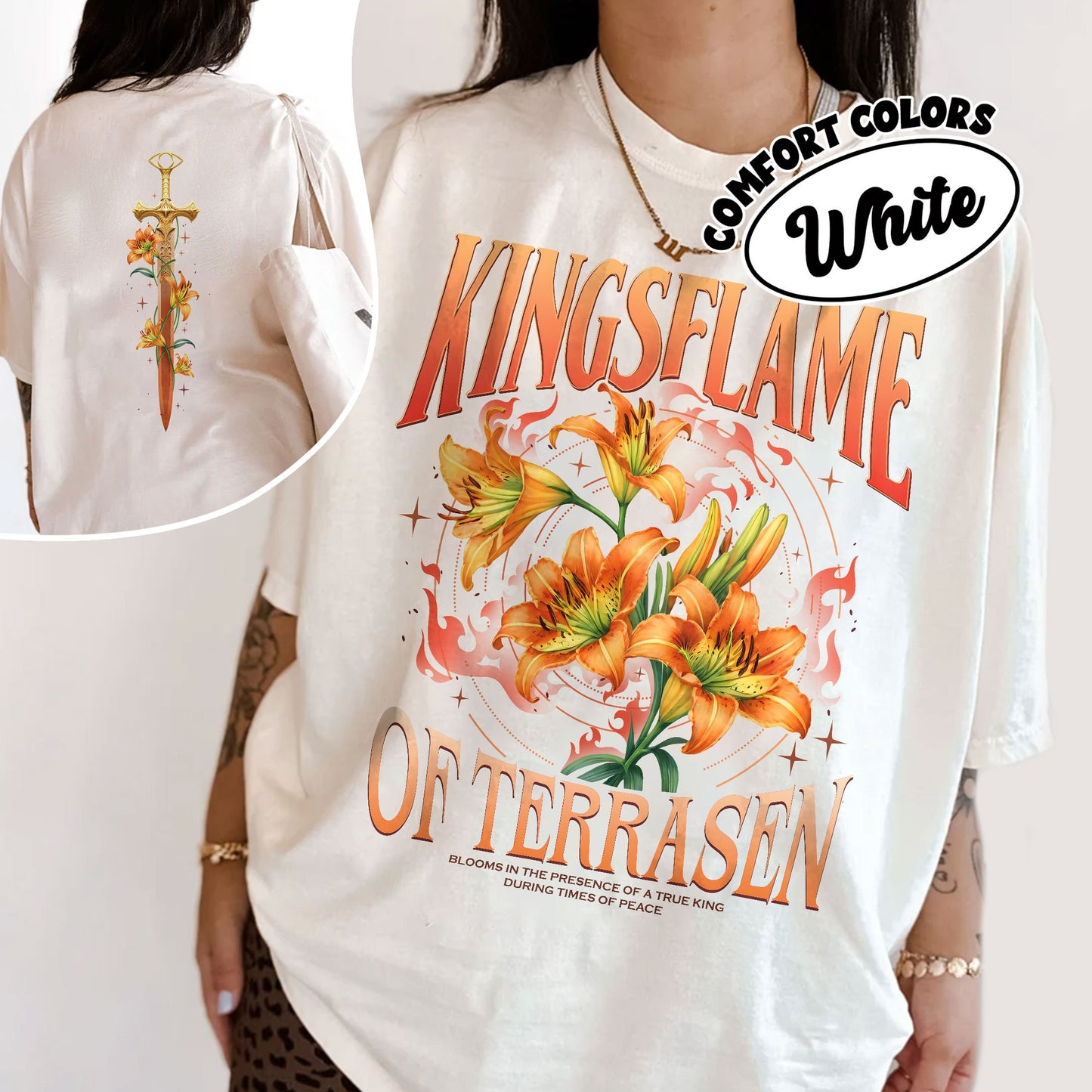 Kingsflame Flower TOG Fan Comfort Colors Shirt, Throne Of Glass Flower Inspired T Shirt, Aelin Galathynius Fireheart Tee, Book Lover Gift