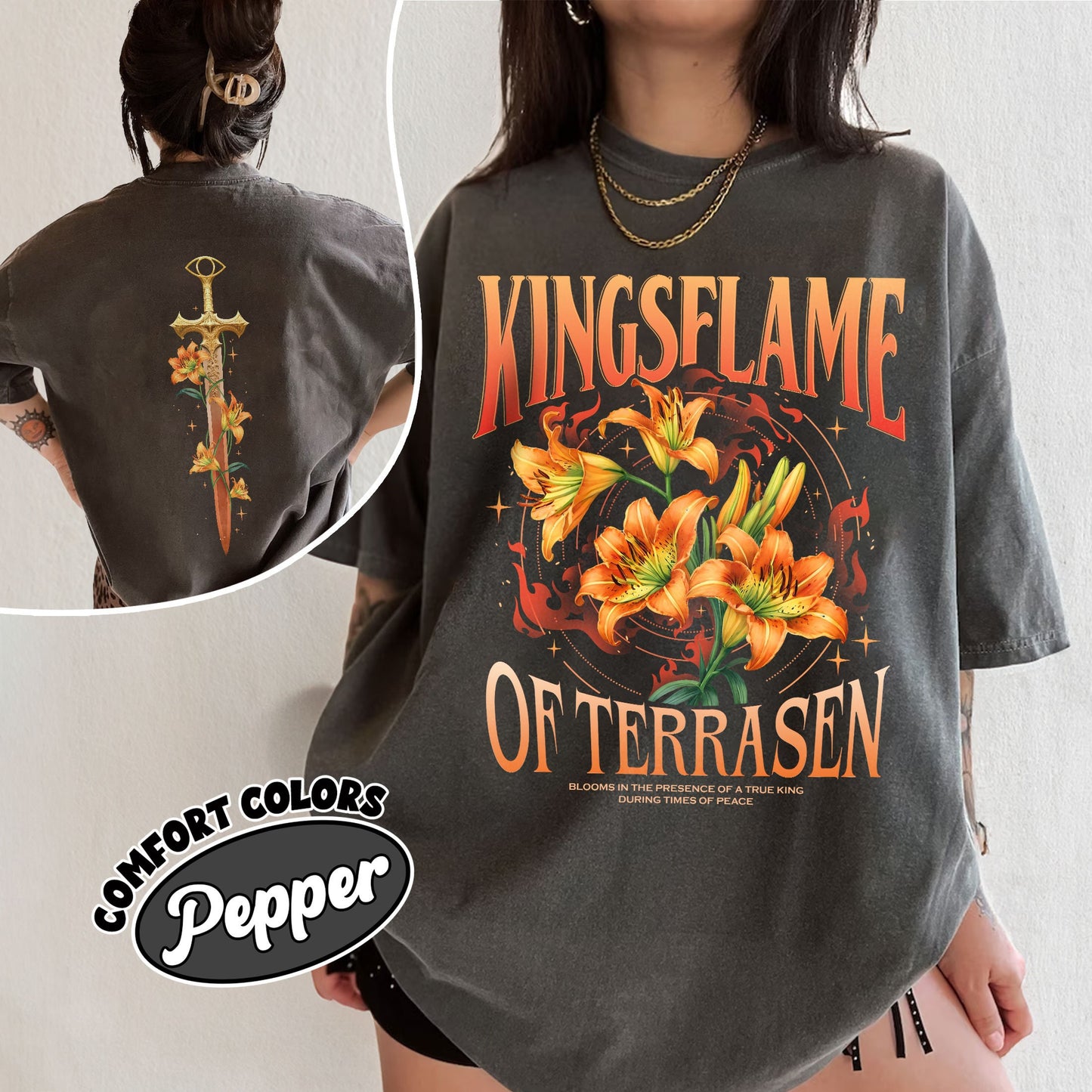 Kingsflame Flower TOG Fan Comfort Colors Shirt, Throne Of Glass Flower Inspired T Shirt, Aelin Galathynius Fireheart Tee, Book Lover Gift